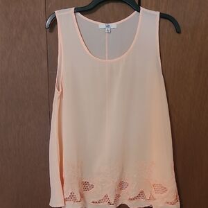 Ya Los Angeles Peach Sheer Shell With Matching Embroidery & Cut Work Edge SZ L